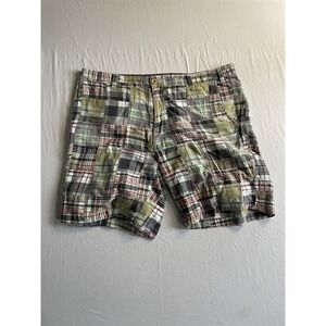 Orvis 38x8.5" Madras Plaid‎ Flat Front Cotton Chino Mens Shorts